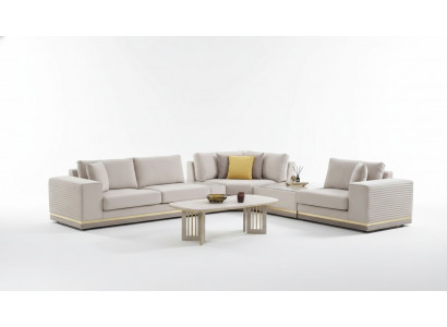 Living room light beige sectional sofa L-shape couch modern textile sofa furniture