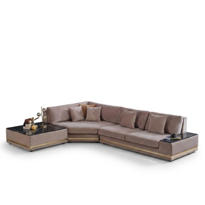 Beige L-shaped designer corner sofa upholstered living landscape luxurious sofa