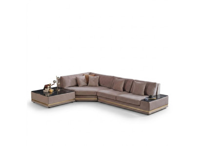 Beige L-shaped designer corner sofa upholstered living landscape luxurious sofa