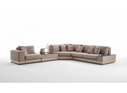 Beige L-shaped Living Area Designer Upholstered Sofa Stylish Couches New