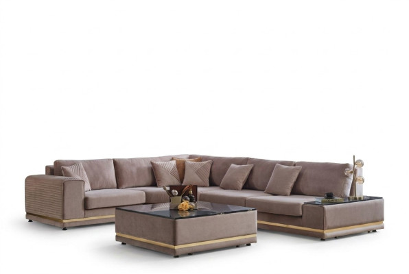 Beige Living Room Set Stylish L-Shape Living Landscape Designer Stool