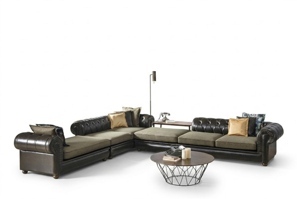 Green-black living room Chesterfield L-shaped sofa upholstery couches new