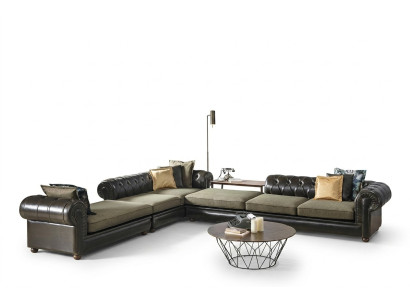 Green-black living room Chesterfield L-shaped sofa upholstery couches new