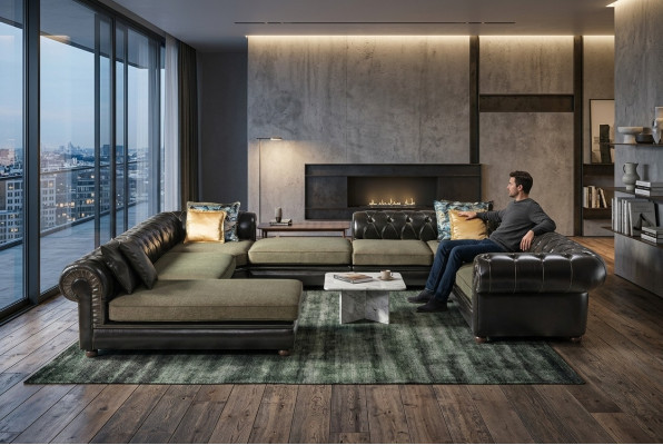 Black-green corner sofa U-shape upholstery living landscape relax luxury couch