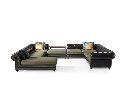 Black-green corner sofa U-shape upholstery living landscape relax luxury couch