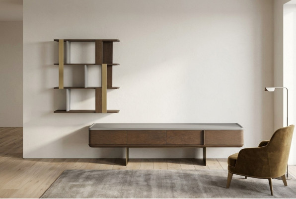Brown living room set stable TV cabinet designer wood shelves