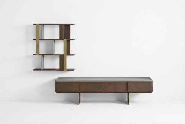 Brown living room set stable TV cabinet designer wood shelves