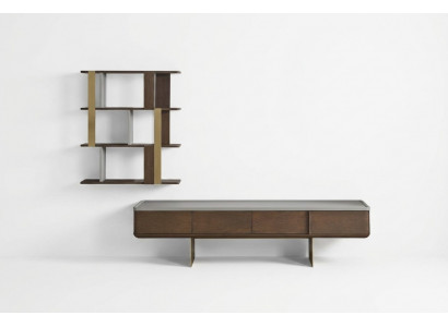Brown living room set stable TV cabinet designer wood shelves