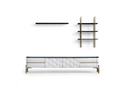 White TV Cabinet Designer 2x Shelves Living Room Stylish 3pc Set New