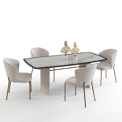 White Dining Room Set Designer Dining Table 4x Chairs Wood Furniture Luxury 5 Pieces