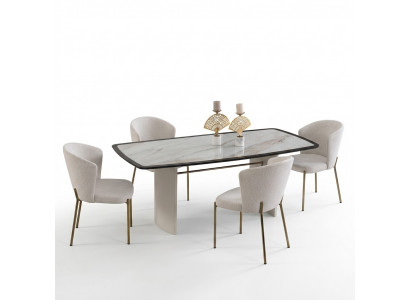 White Dining Room Set Designer Dining Table 4x Chairs Wood Furniture Luxury 5 Pieces