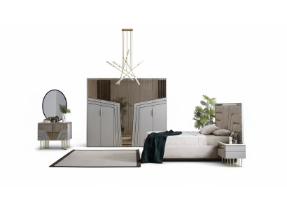 Modern bedroom set luxury bed 2x nightstands wardrobe 6-piece.