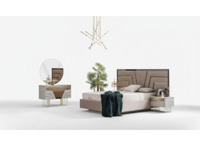 Bedroom set bed 2x nightstands chest of drawers mirror luxury set 5-piece.