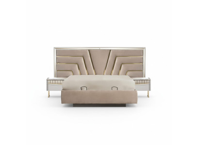 Beige Bedroom Bed Designer 2x Nightstands Stylish Set 3-piece