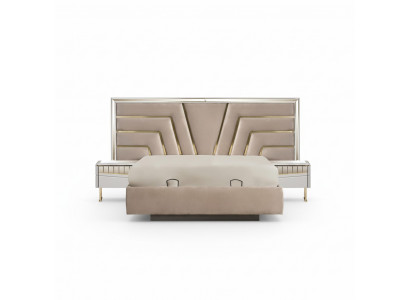 Beige Bedroom Bed Designer 2x Nightstands Stylish Set 3-piece