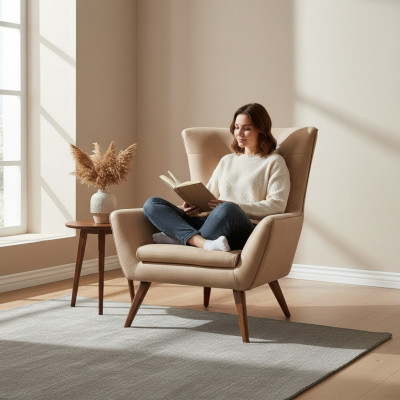 Living room armchair beige design couch luxury new relax lounge upholstery