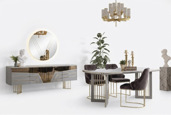 Modern dining room set dining table 4x chairs sideboard set