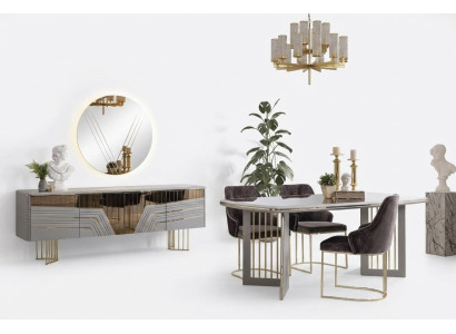 Modern dining room set dining table 4x chairs sideboard set