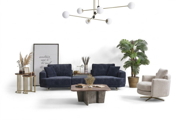 Blue three-seater white armchair designer living room sofa set 2-piece