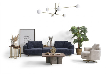 Blue three-seater white armchair designer living room sofa set 2-piece