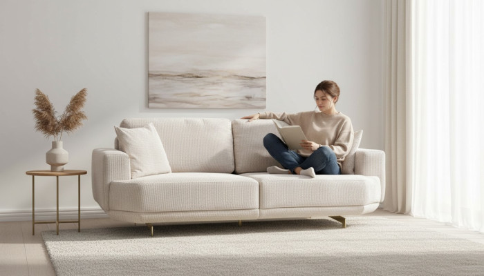 White textile 3-seater living room upholstered sofa 3-seater living room couch furniture