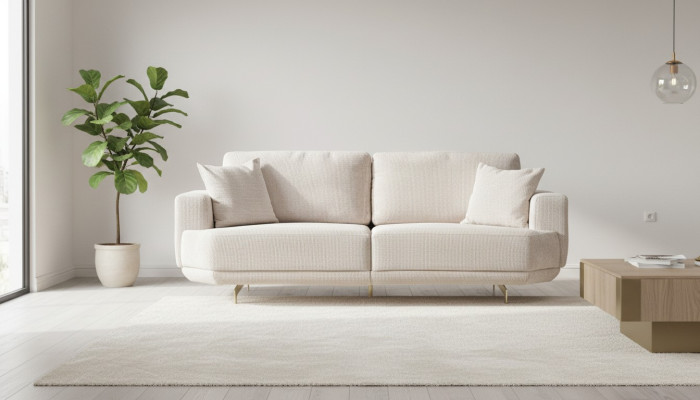 White textile 3-seater living room upholstered sofa 3-seater living room couch furniture