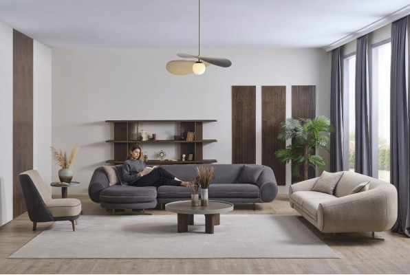 Designer living room set L-shape sofa 3-seater armchair upholstered furniture