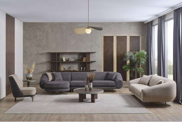 Designer living room set L-shape sofa 3-seater armchair upholstered furniture
