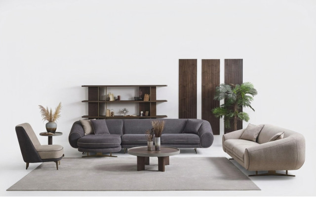 Designer living room set L-shape sofa 3-seater armchair upholstered furniture