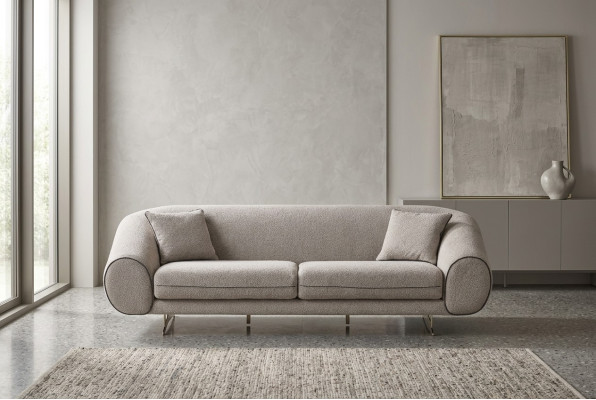 Modern beige couch living room 3-seater luxury upholstered designer sofas