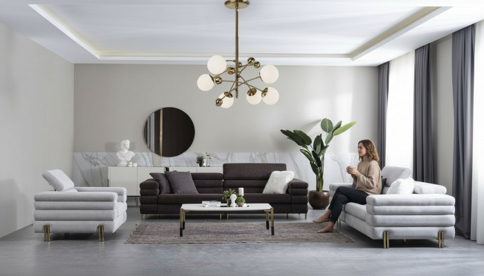 Living room designer sofa set 3+3+1 seat brown couch set