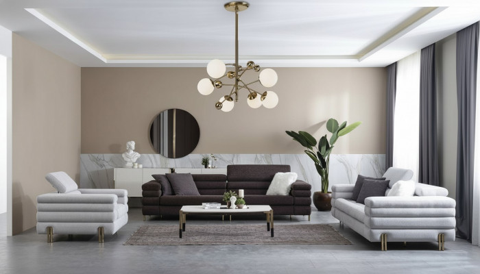 Living room designer sofa set 3+3+1 seat brown couch set
