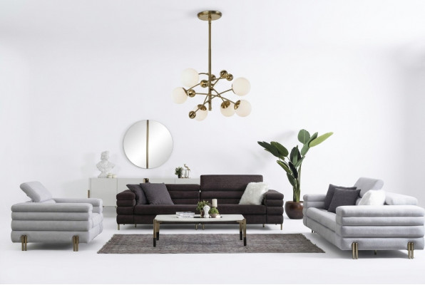 Living room designer sofa set 3+3+1 seat brown couch set