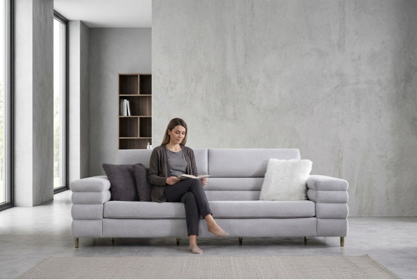 Gray three-seater luxury 3-seater sofa living room furniture wooden frame couch