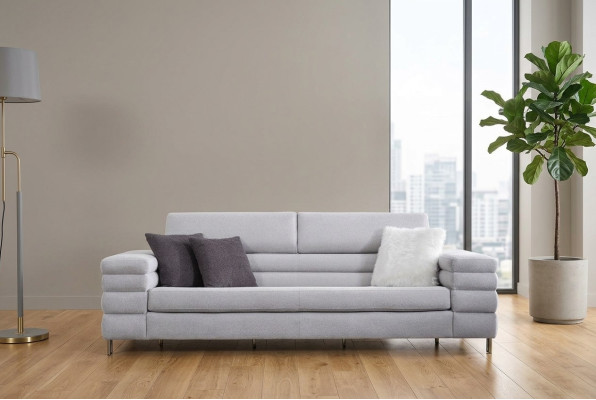 Gray three-seater luxury 3-seater sofa living room furniture wooden frame couch