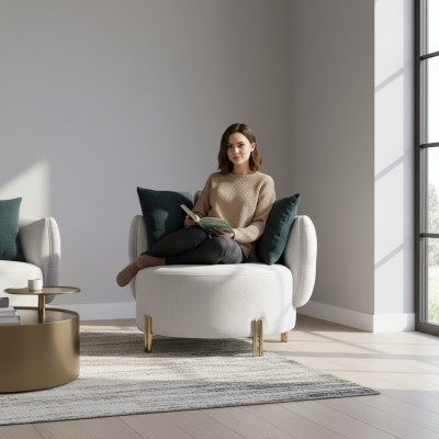 White textile armchair luxury single-seater designer living room upholstered armchair