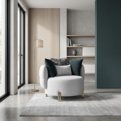 White textile armchair luxury single-seater designer living room upholstered armchair