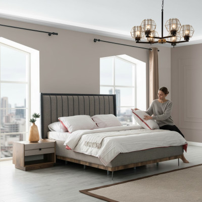 Gray bedroom set luxury bed 2x nightstands stylish ensemble