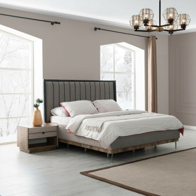 Gray bedroom set luxury bed 2x nightstands stylish ensemble