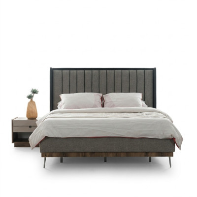 Gray bedroom set luxury bed 2x nightstands stylish ensemble