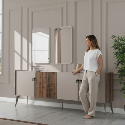 Modern beige set luxury sideboard 2x mirror wooden furniture sideboard