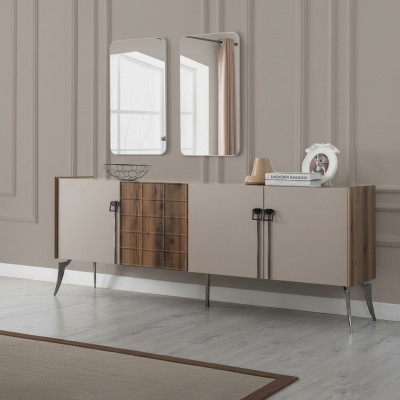 Modern beige set luxury sideboard 2x mirror wooden furniture sideboard