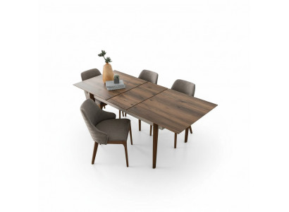 Complete dining room set, dining table with 4 brown upholstered chairs, 5-piece set