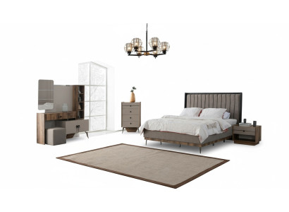 Gray bedroom set double bed 2x nightstands wood dressing table