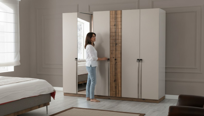 Beige Bedroom Wardrobe Designer Cabinets Luxury Wooden Cabinets