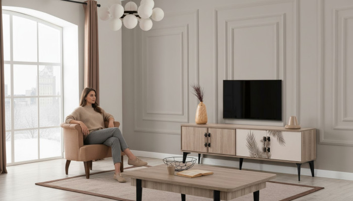 Modern living room set TV cabinet luxurious coffee table wood furniture