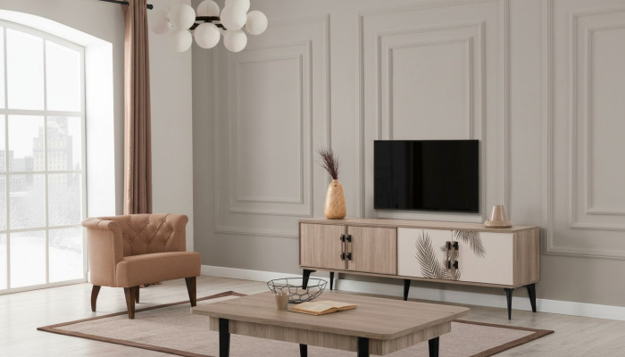 Modern living room set TV cabinet luxurious coffee table wood furniture