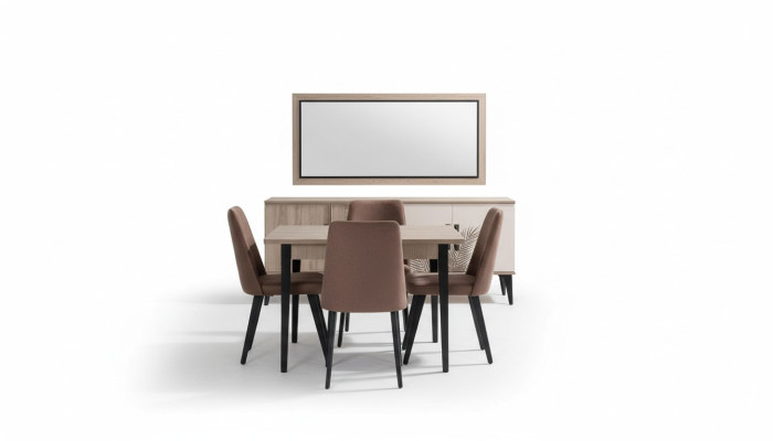 Brown dining room set luxury dining table 4x chairs sideboard mirror