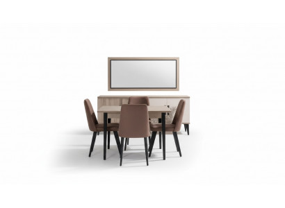 Brown dining room set luxury dining table 4x chairs sideboard mirror