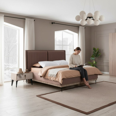 Brown Double Bed Designer Bedroom Furniture Upholstery Luxury Beds